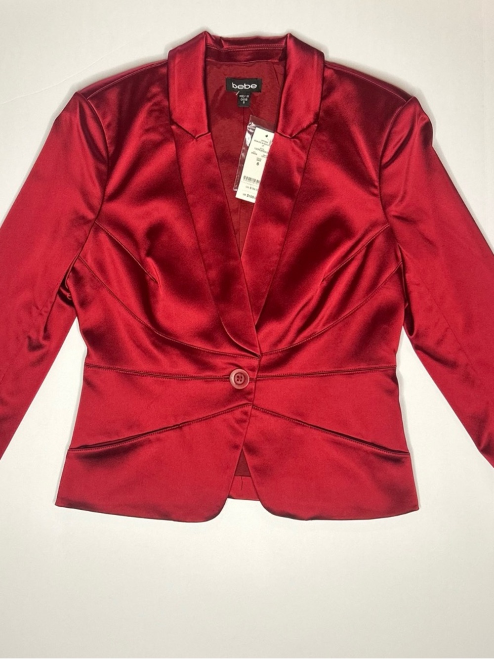 NWT BEBE Red Satin Single-Button Blazer Size 6